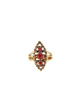 Vintage Sarah Coventry Gold-Tone Marquise Ring Red Rhinestone Adjustable Signed